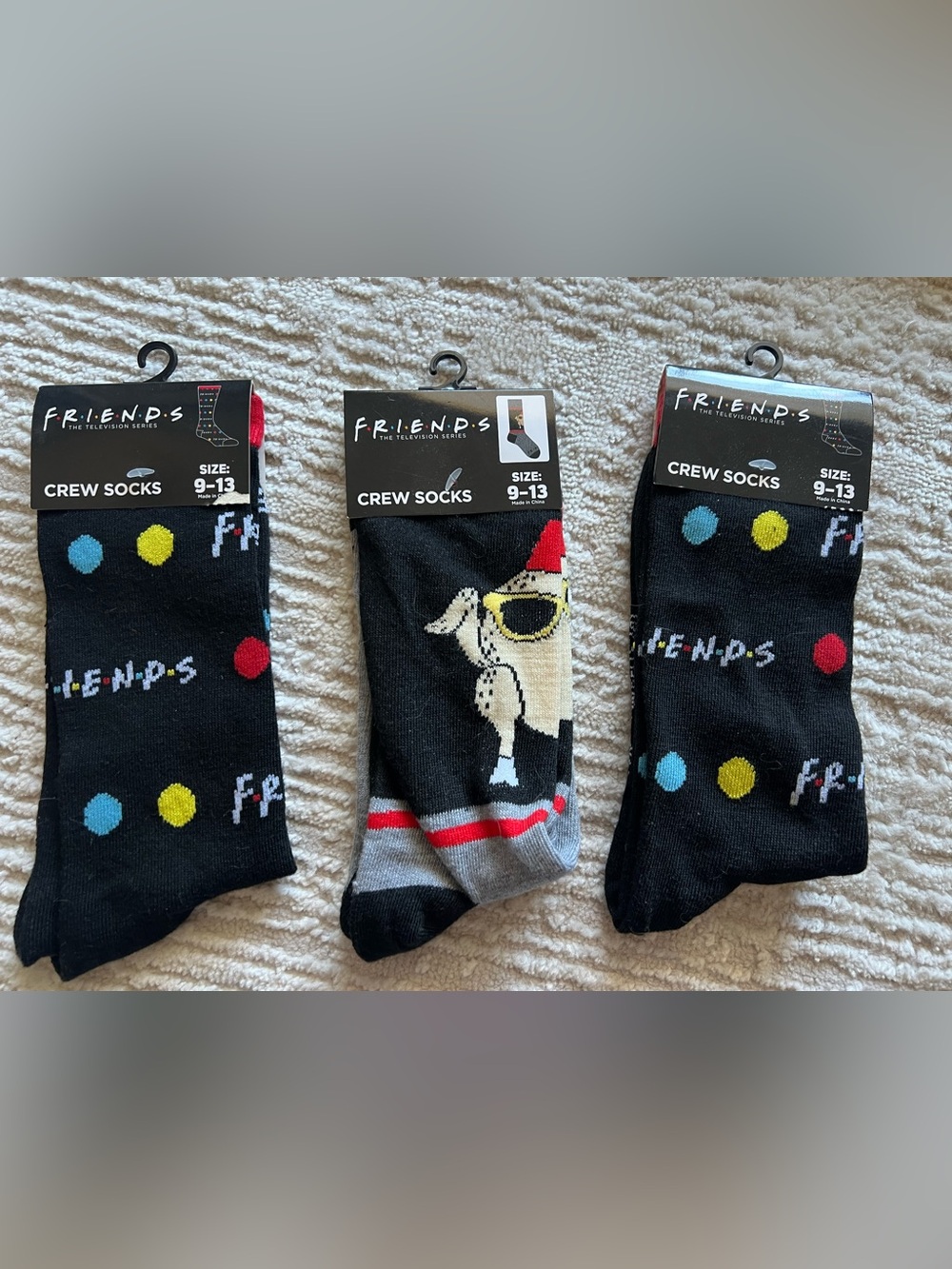 FRIENDS Black Crew Socks with Multicolor Dots & Turkey Novelty Pair